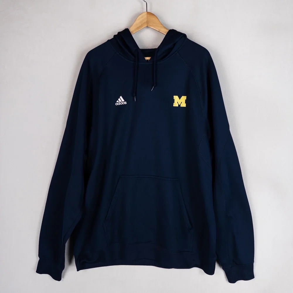 Adidas Mens Michigan Wolverines Hoodie XL Blue ClimaWarm Pullover Sweatshirt